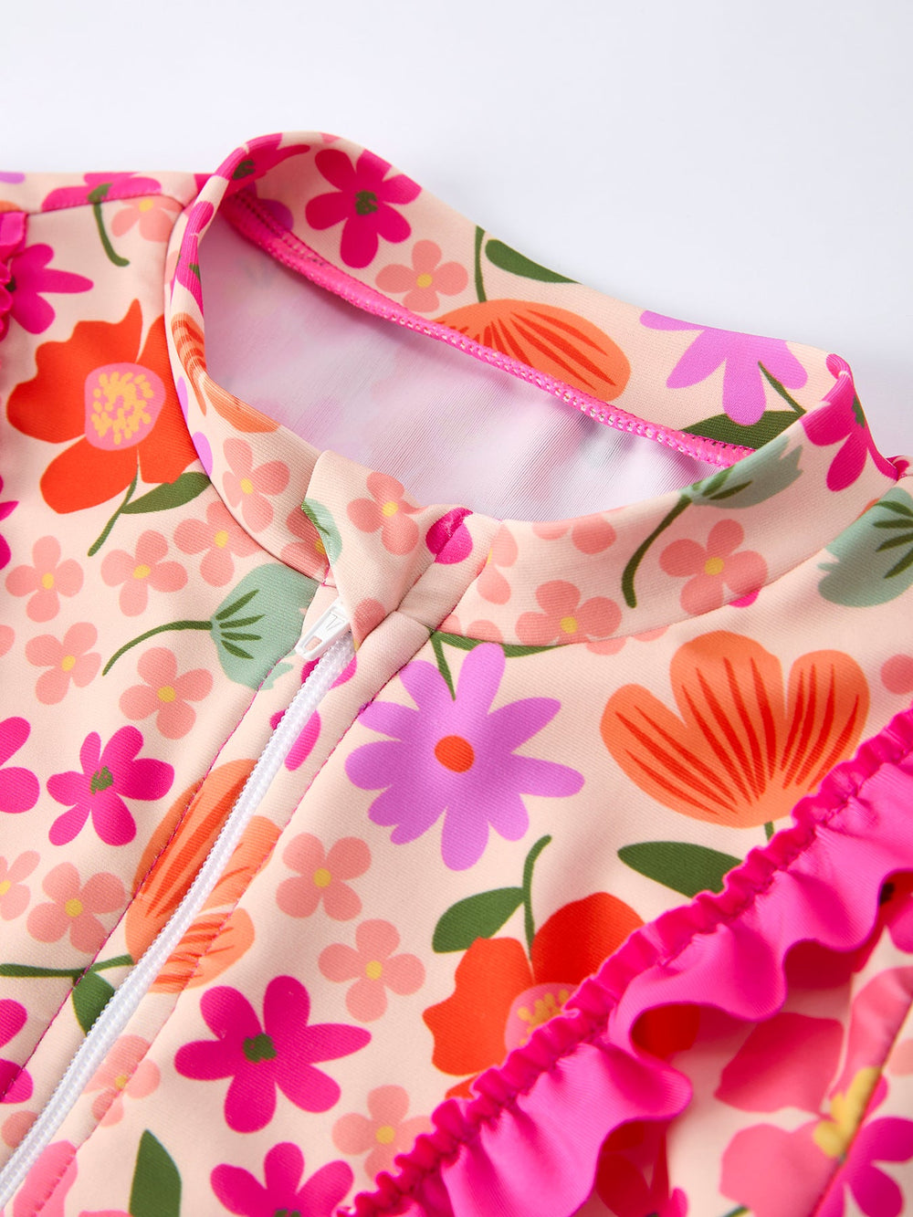 Floral Ruffle Long Sleeve Swimwear Set