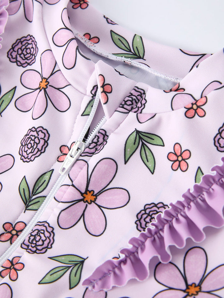 Purple Floral Swimwear Set