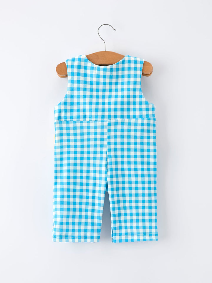 Fish Embroidery Smocking Plaid Romper
