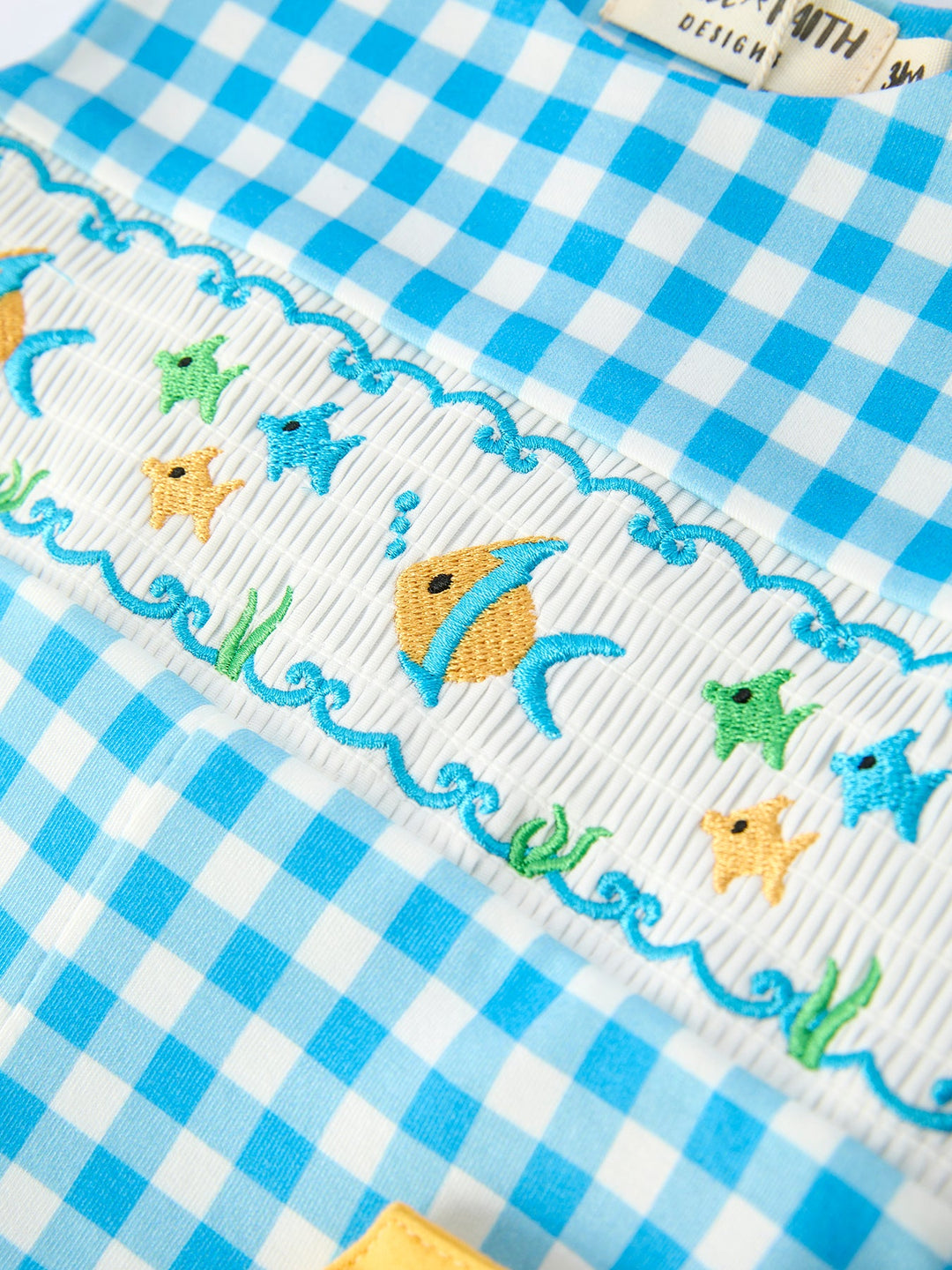 Fish Embroidery Smocking Plaid Romper