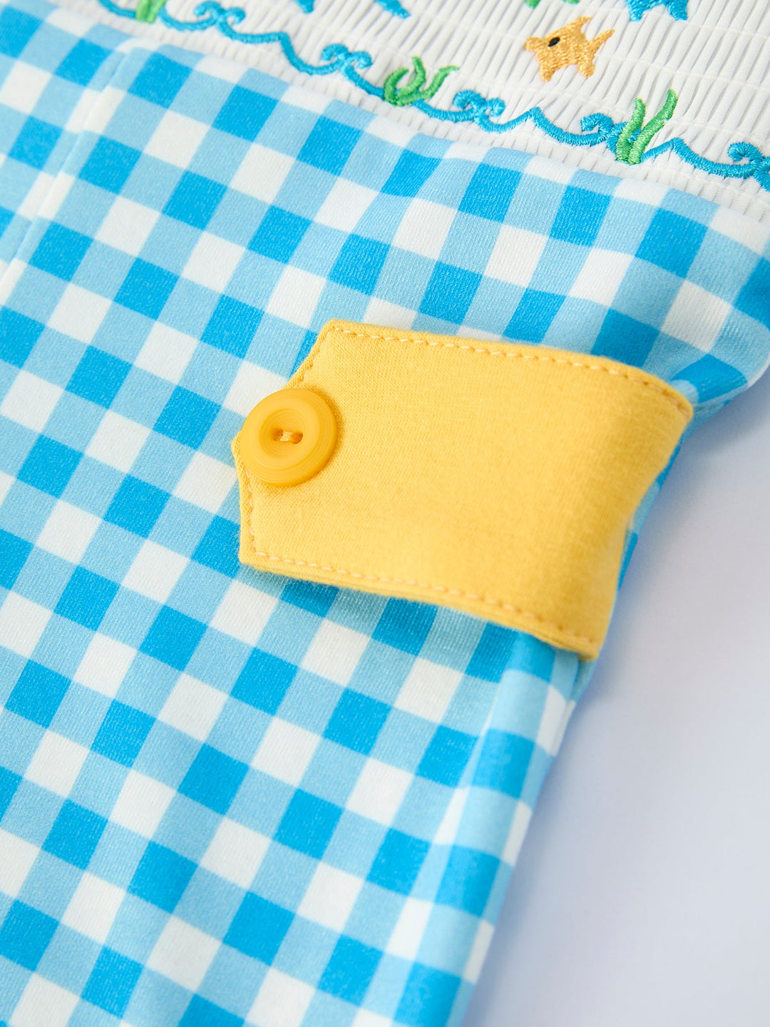 Fish Embroidery Smocking Plaid Romper