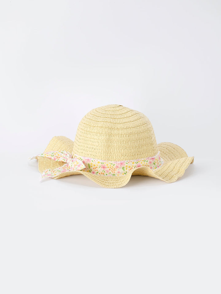 Floral Ruffle Dress With Bow Straw Hat Set