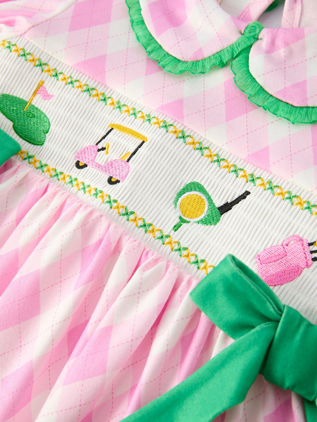 Golf Embroidered Smocked Bow Dress