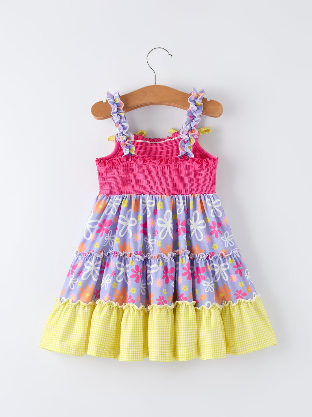 Floral Bow Ruffle Smocked Dress