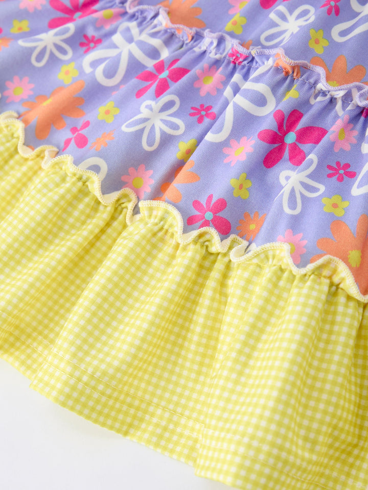 Floral Bow Ruffle Smocked Dress