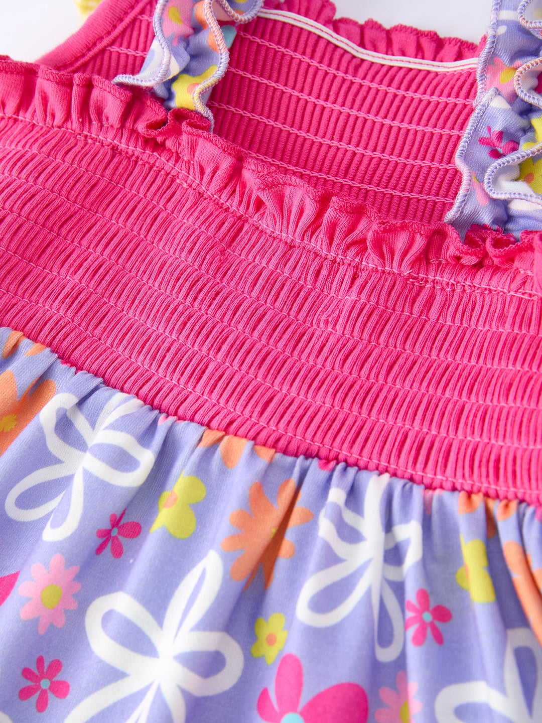 Floral Bow Ruffle Smocked Dress
