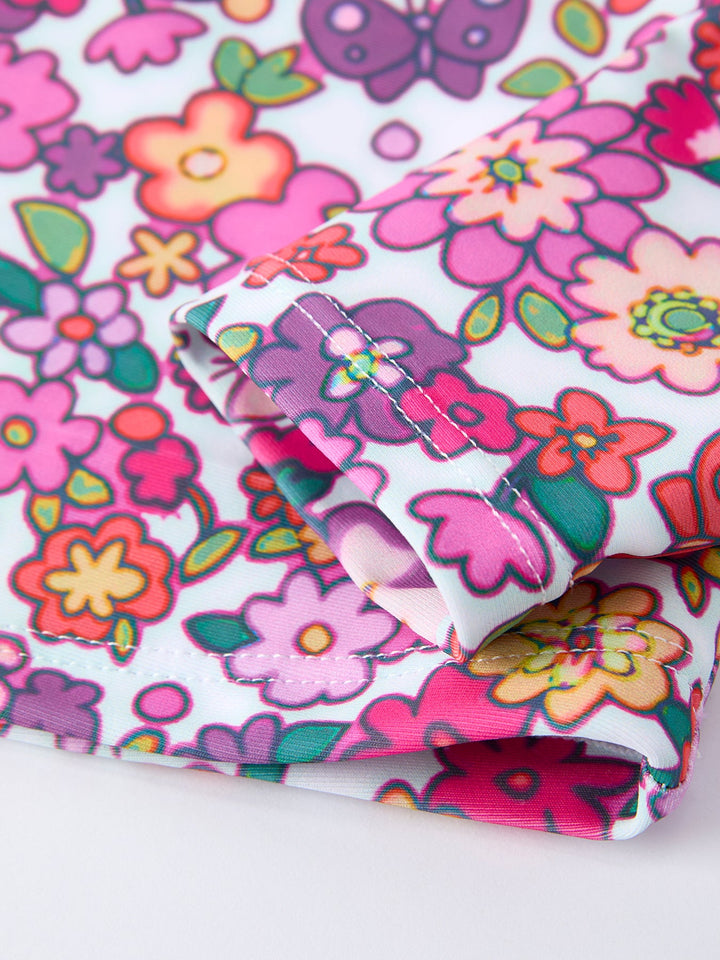 Hot Pink Floral Long-Sleeved Swimsuit Set
