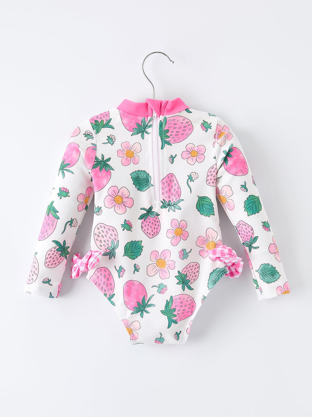 Strawberry Print Long Sleeve One Piece Swimsuit