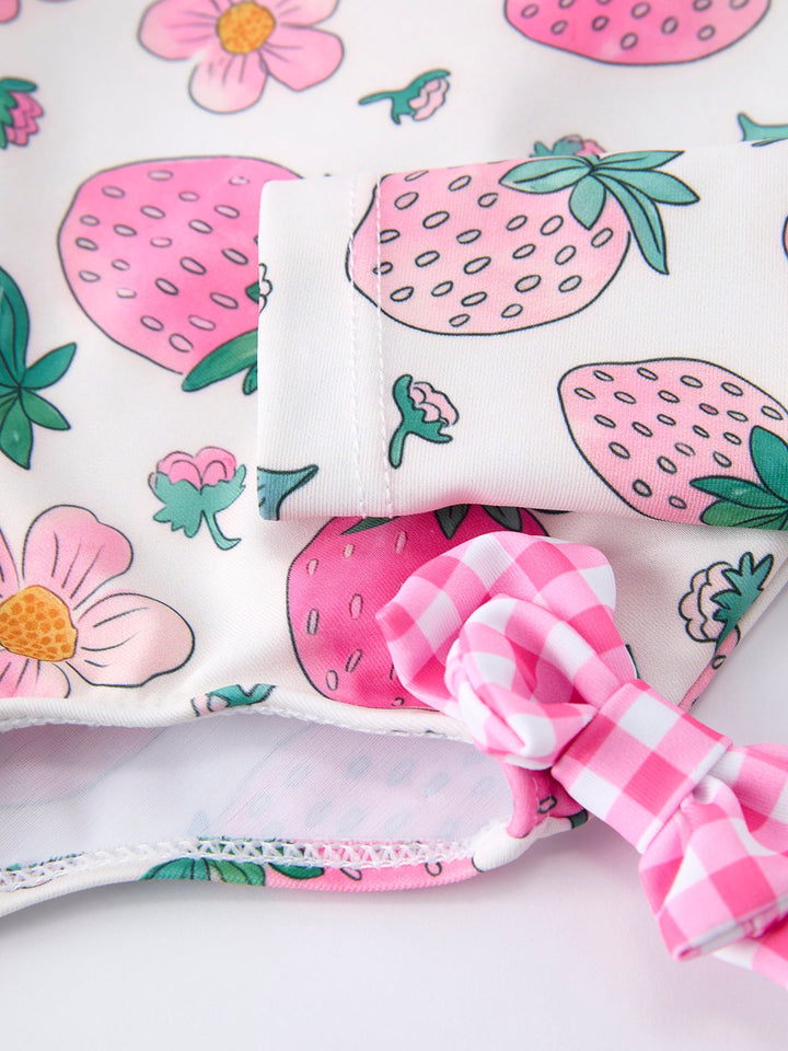 Strawberry Print Long Sleeve One Piece Swimsuit