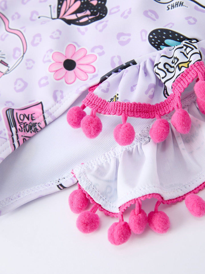 Butterfly Long Sleeve Ruffle Swimsuit Set