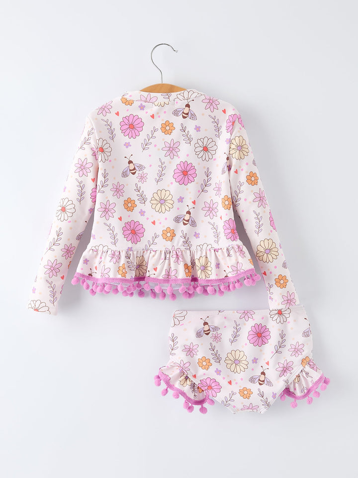 Floral Bee Ruffle Swimsuit Set