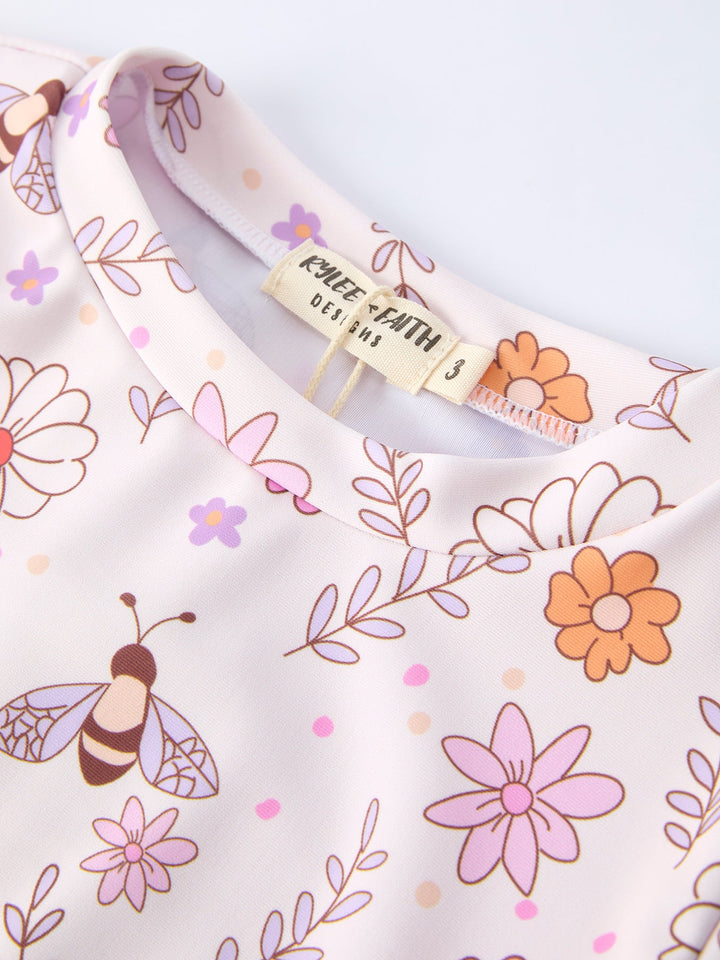 Floral Bee Ruffle Swimsuit Set