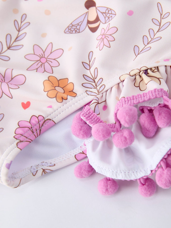 Floral Bee Ruffle Swimsuit Set