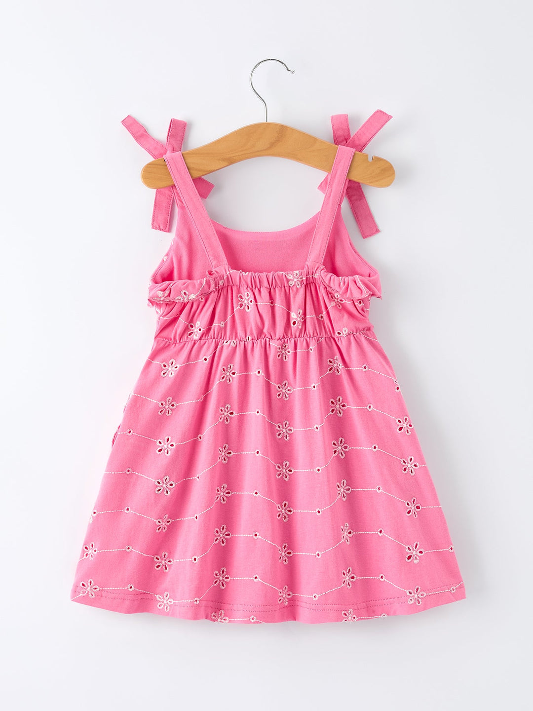 Pink Bow Strap Ruffle Dress