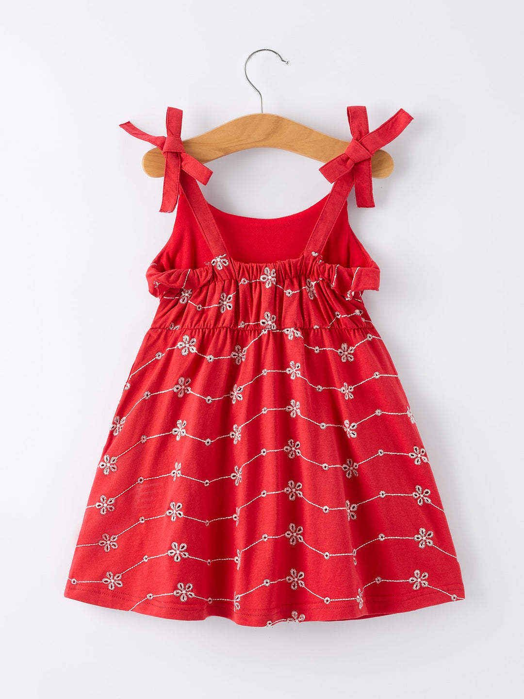 Red Bow Strap Ruffle Dress
