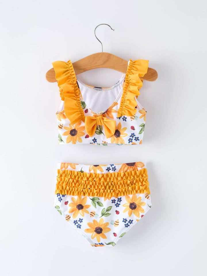 Sunflower Print Ruffle Strap Two Piece Swimsuit