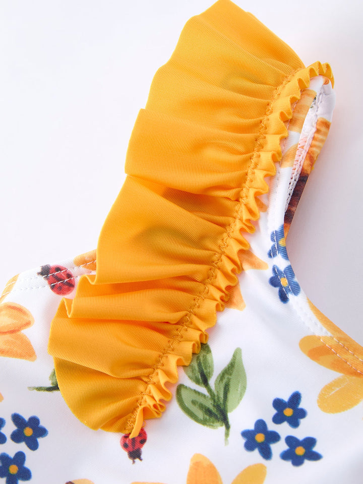 Sunflower Print Ruffle Strap Two Piece Swimsuit