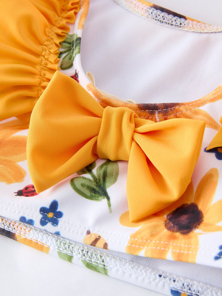 Sunflower Print Ruffle Strap Two Piece Swimsuit