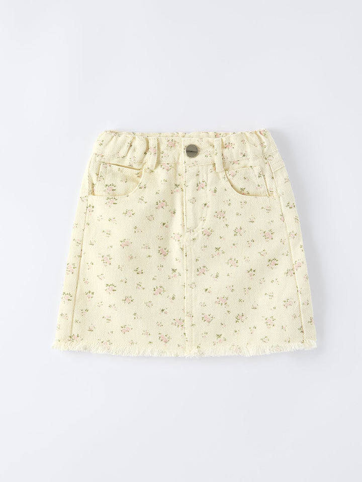 Pink Flower Letter Girl Short Sleeve Top Denim Skirt Set