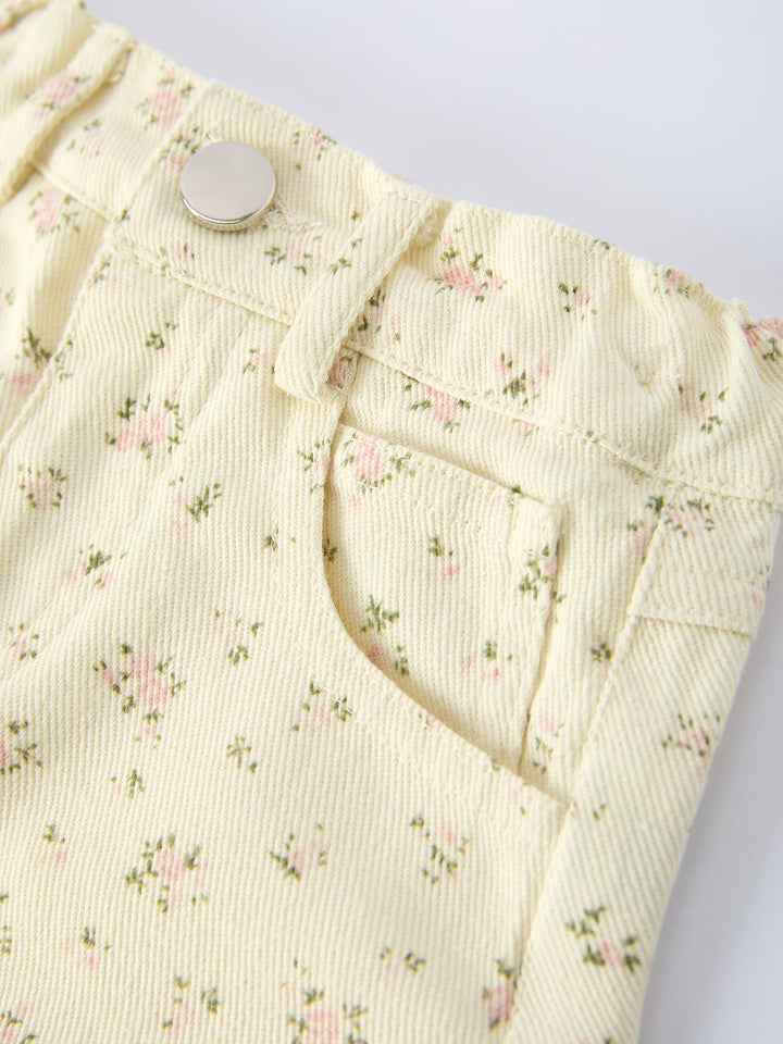 Pink Flower Letter Girl Short Sleeve Top Denim Skirt Set