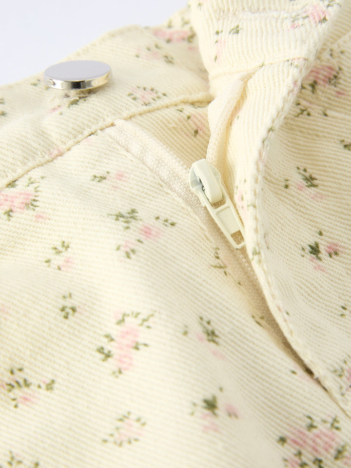 Pink Flower Letter Girl Short Sleeve Top Denim Skirt Set