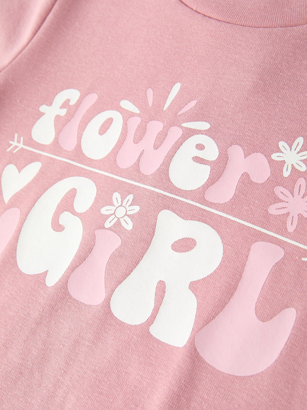Pink Flower Letter Girl Short Sleeve Top Denim Skirt Set