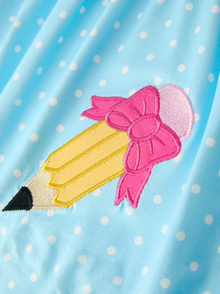 Back to School Polka Dot Pencil Applique Dress