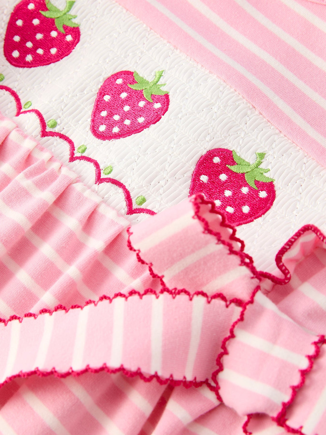 Strawberry Embroidery Pink Smocked Dress