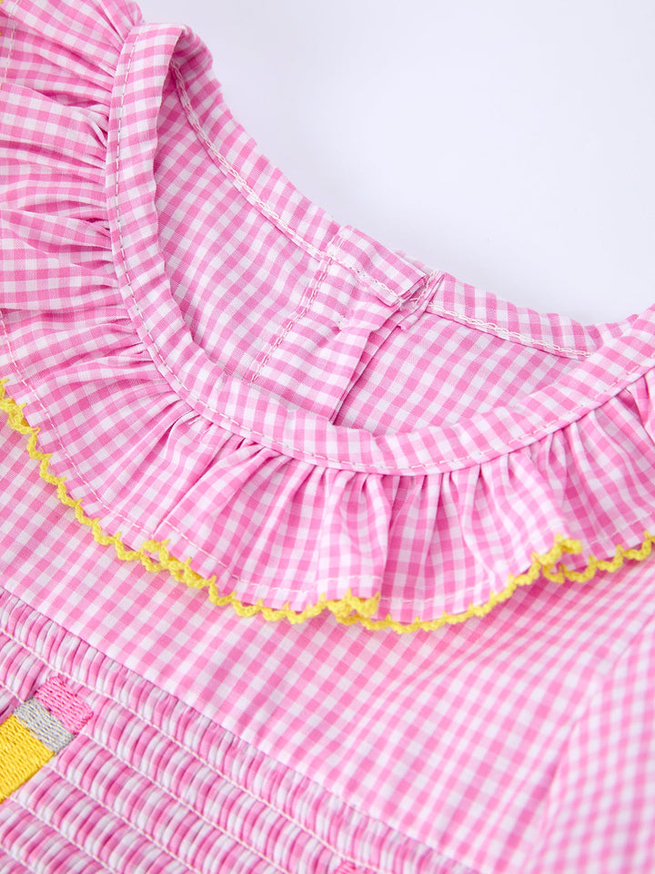 Back To School Plaid Smocked Dress