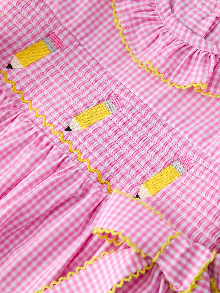 Back To School Plaid Smocked Dress