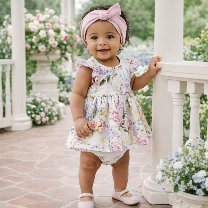 Watercolor Floral Bamboo Skirted Bodysuit