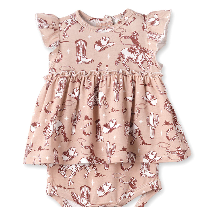 Pink Bamboo Cowgirl Skirted Bodysuit