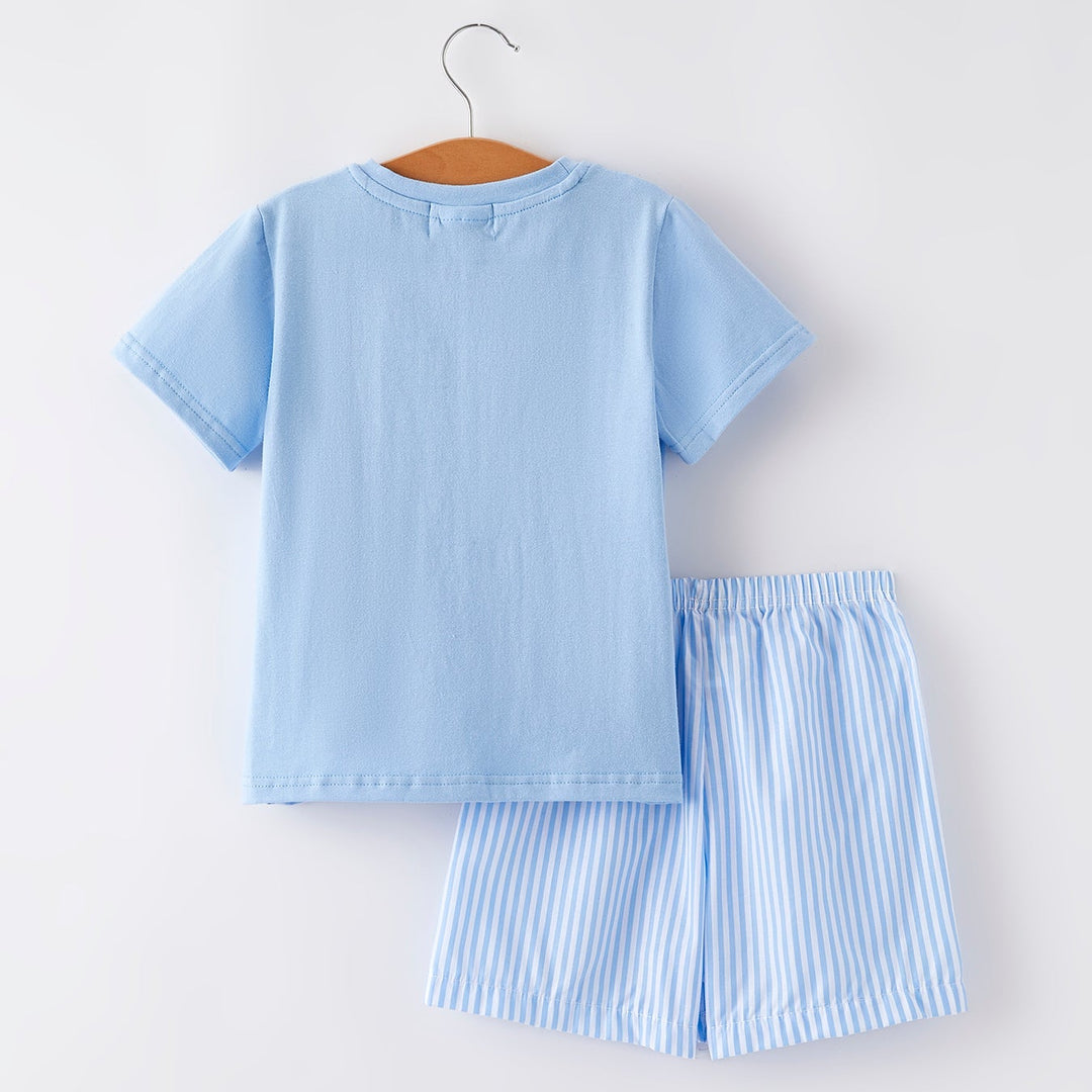 "I ❤ MOMMY" Embroidery Smocking Striped Shorts Set