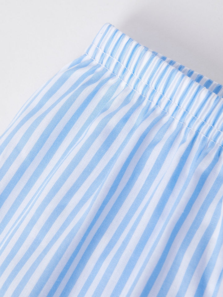 "I ❤ MOMMY" Embroidery Smocking Striped Shorts Set