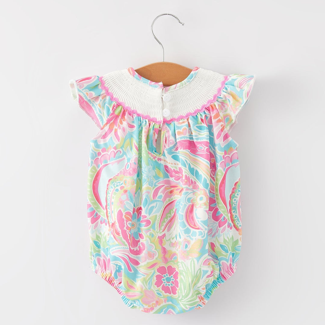 Cross Smocking Embroidered Christening Romper