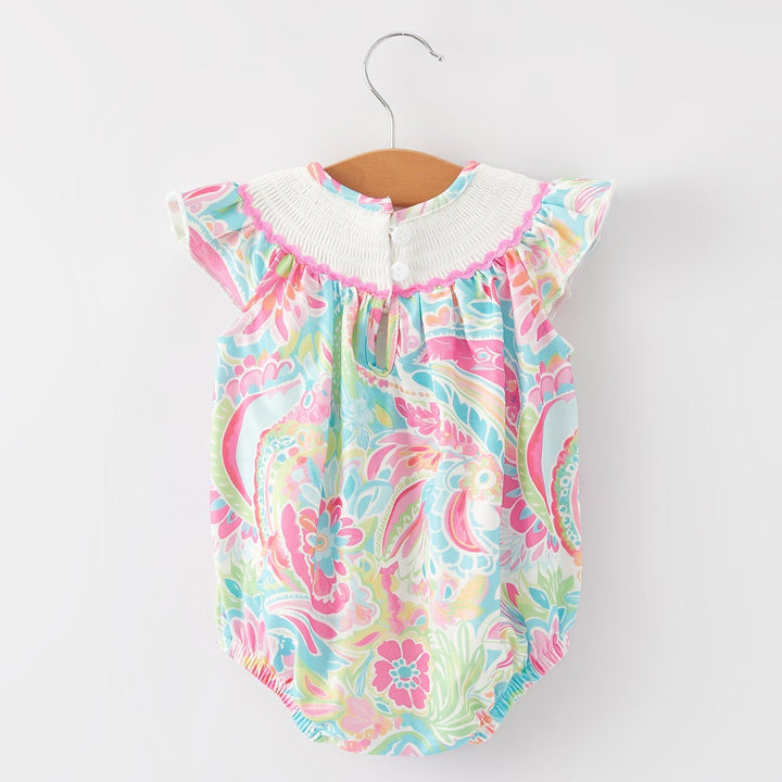 Cross Smocking Embroidered Christening Romper