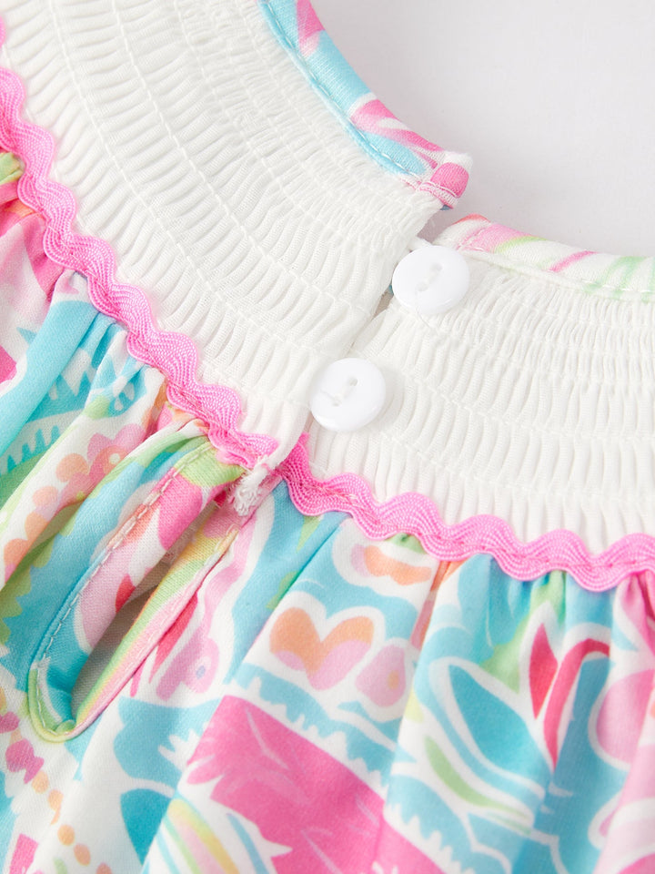 Cross Smocking Embroidered Christening Romper
