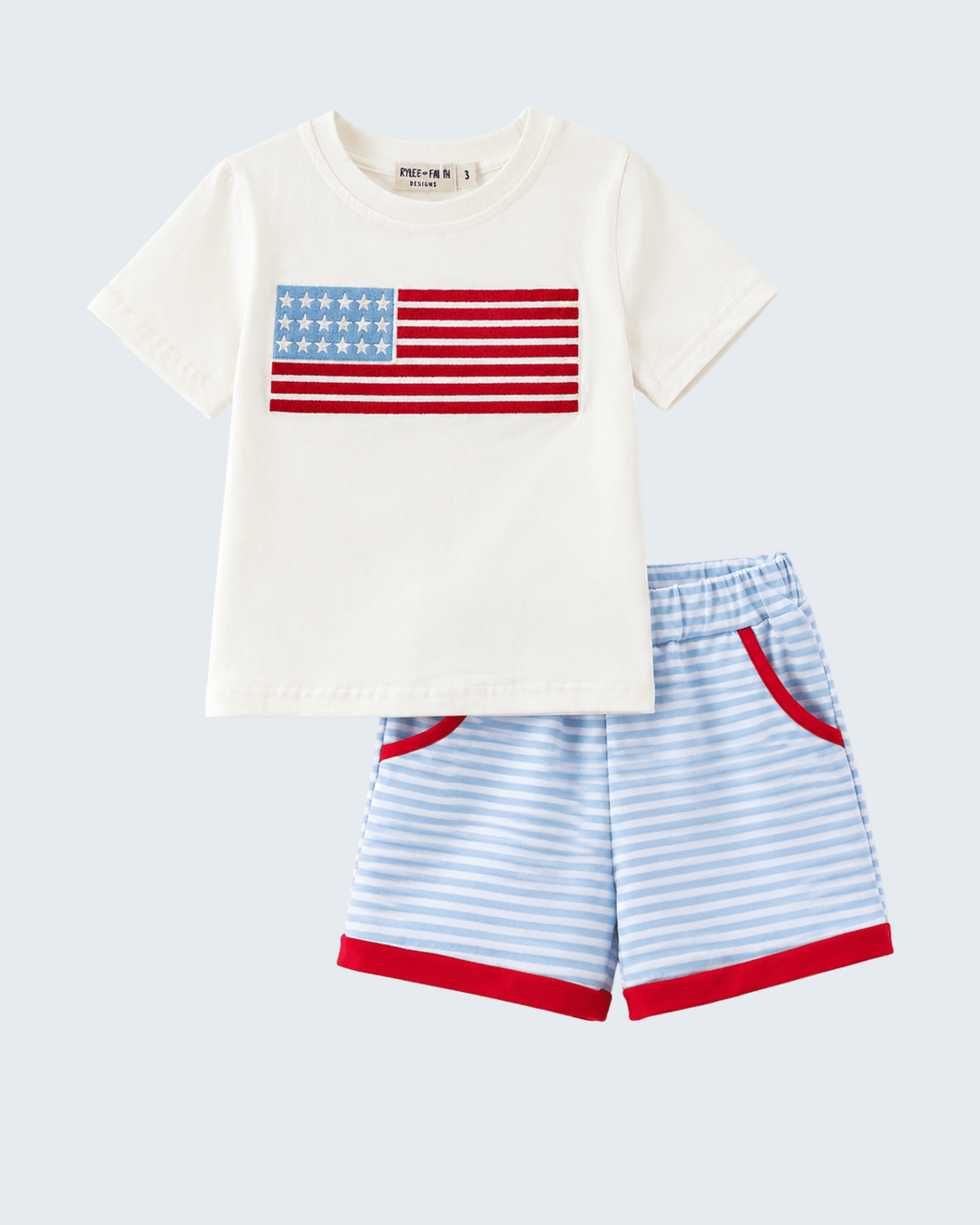 Boys 4th of July Flag Applique Shorts Set