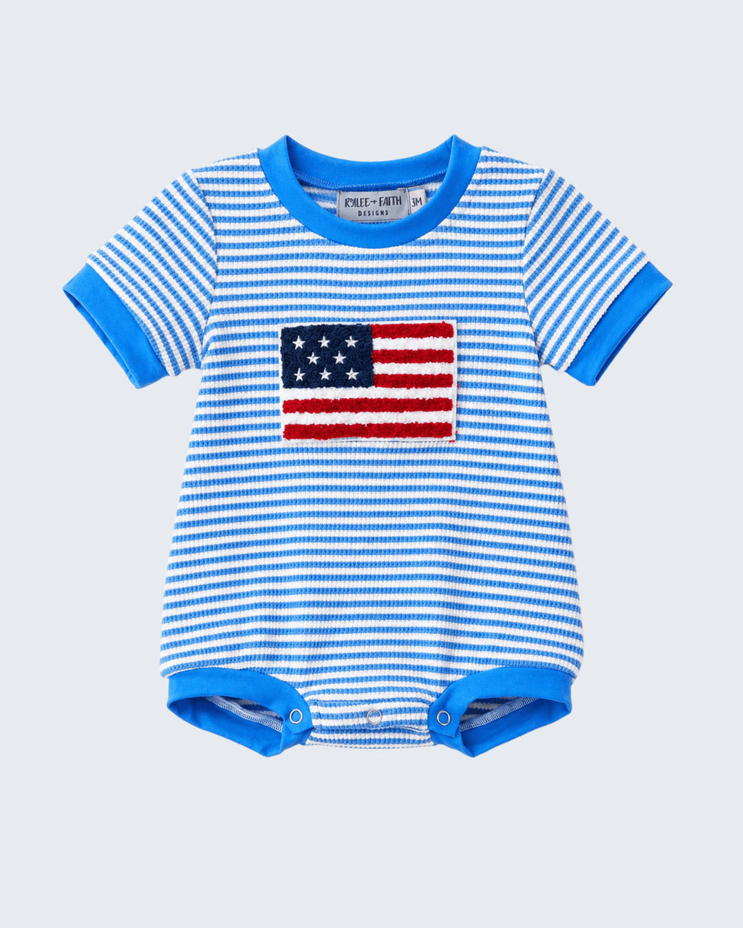4th of July Flag Chenille Blue Stripe Romper