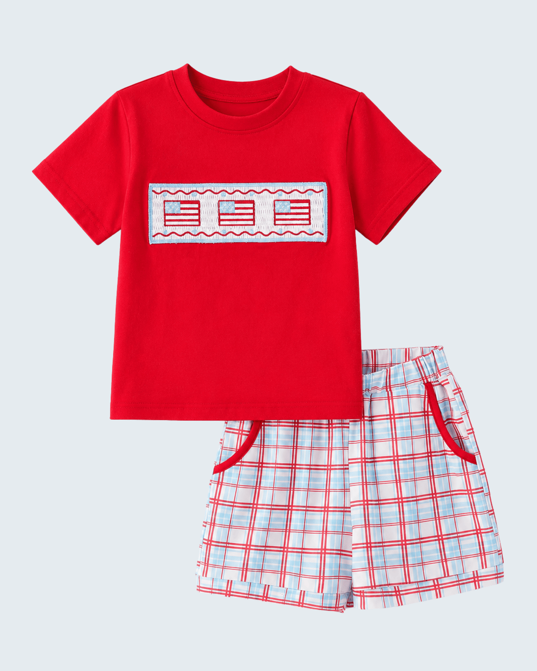 Boys 4th of July Flag Plaid Shorts Set