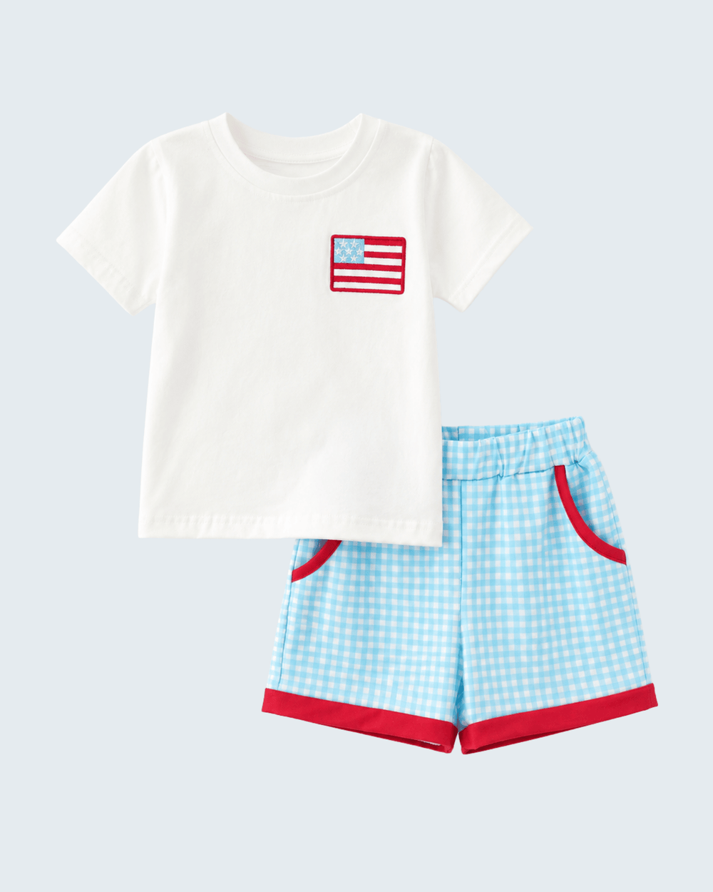 Boys 4th of July Flag Plaid Shorts Set 