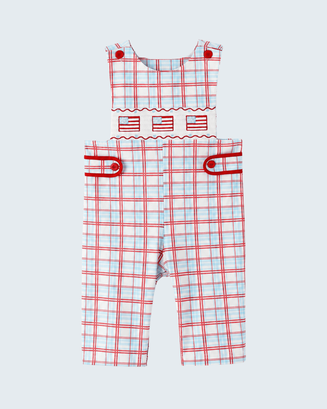 4th of July Flag Plaid Smocked Romper