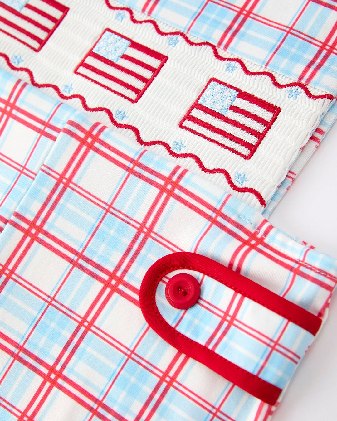 4th of July Flag Plaid Smocked Romper