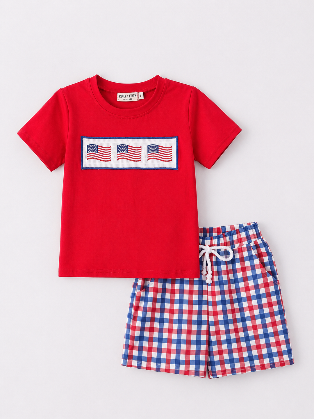 Red, white, blue boys shorts set