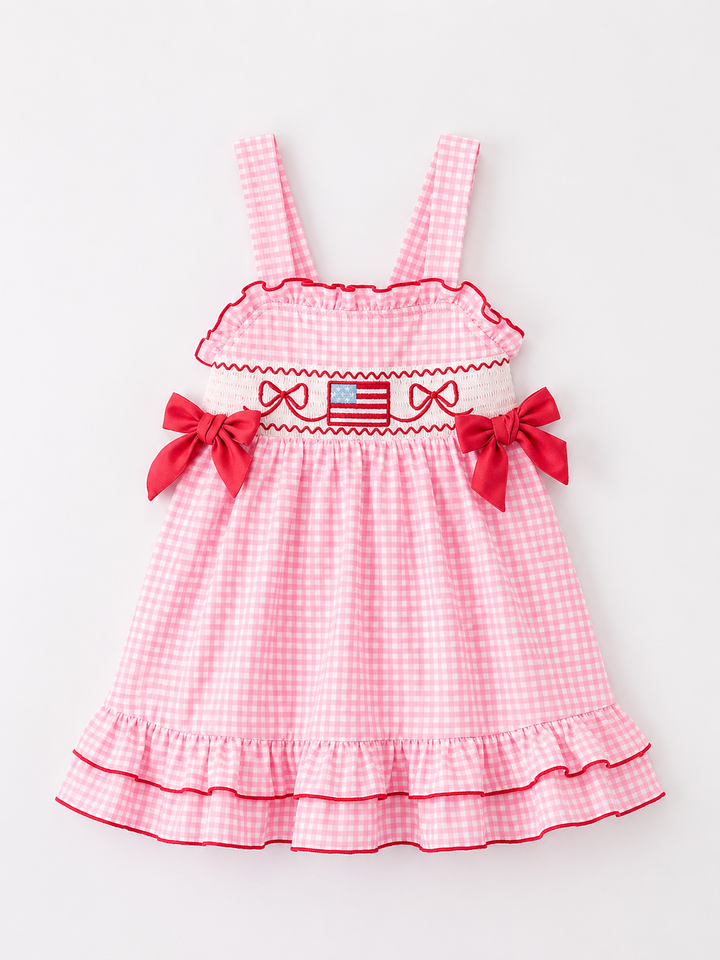 Girls 4th of July Plaid Ruffle Dress