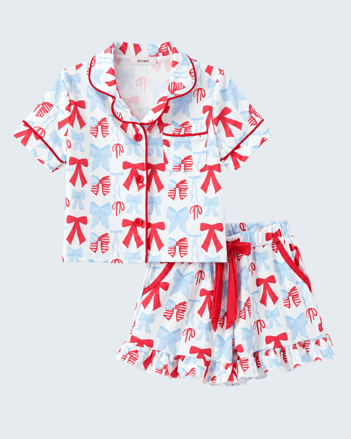 Girls 4th of July Short Sleeve Ruffle Pajamas Set