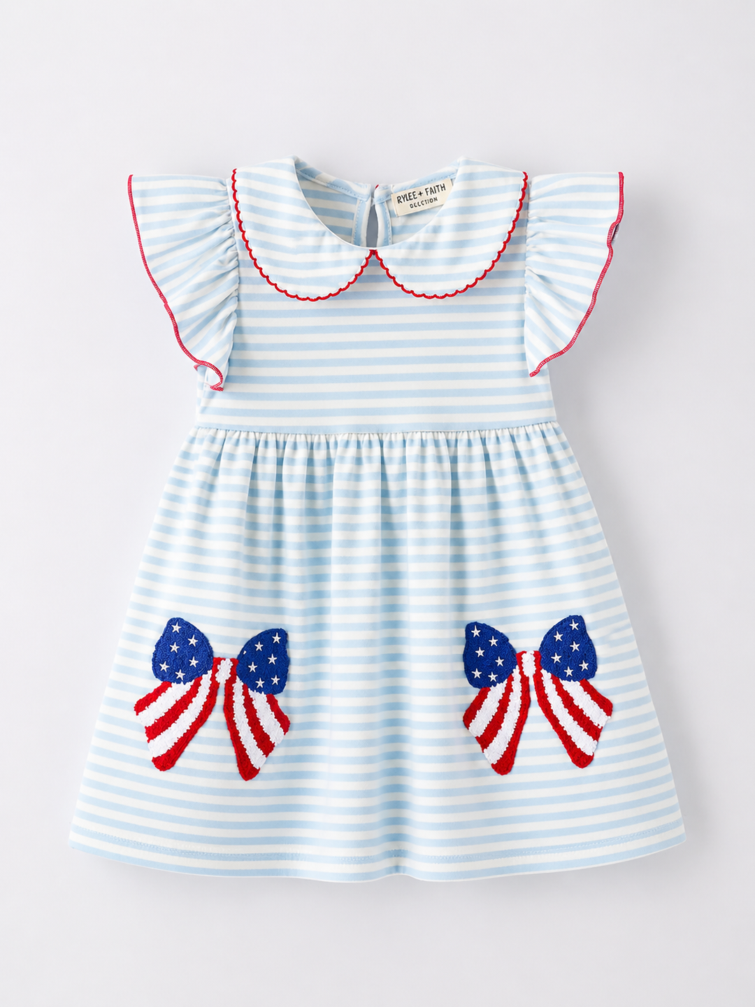 4th of July Stripe Girls Dress with Bow & Peter Pan Collar 4th of July Stripe Girls Dress with Bow & Peter Pan Collar