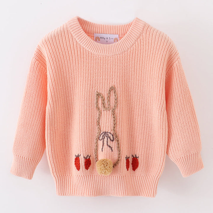 Coral Hand Embroidered Bunny Sweater