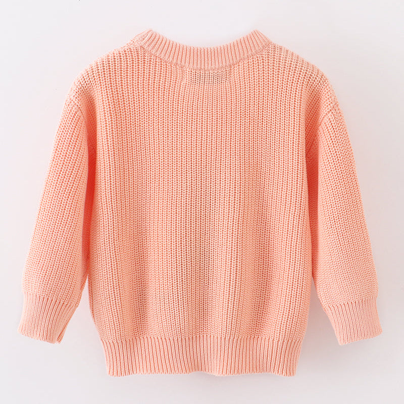 Coral Hand Embroidered Bunny Sweater