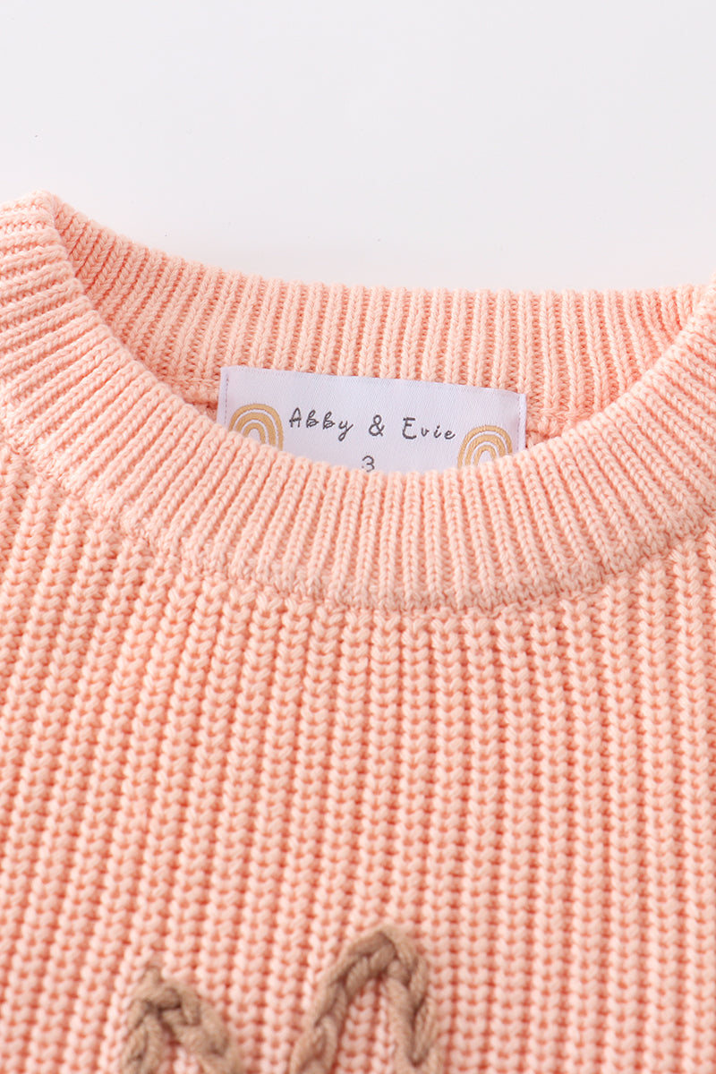 Coral Hand Embroidered Bunny Sweater